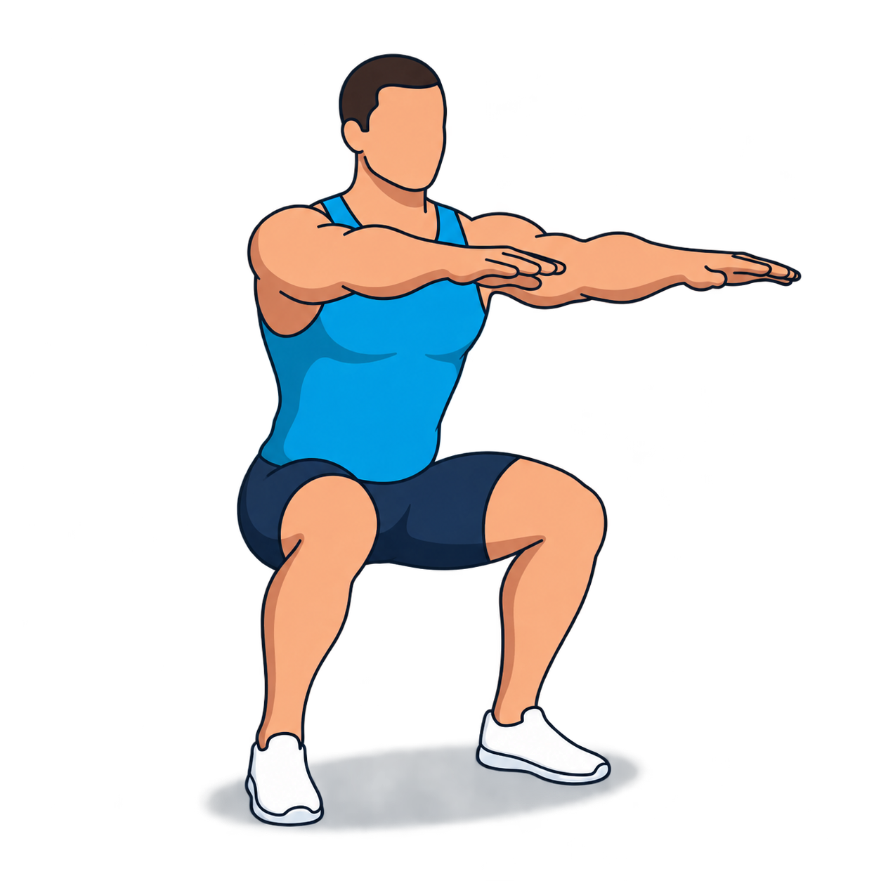 Illustration of the lowered turning position for a bodyweight squat